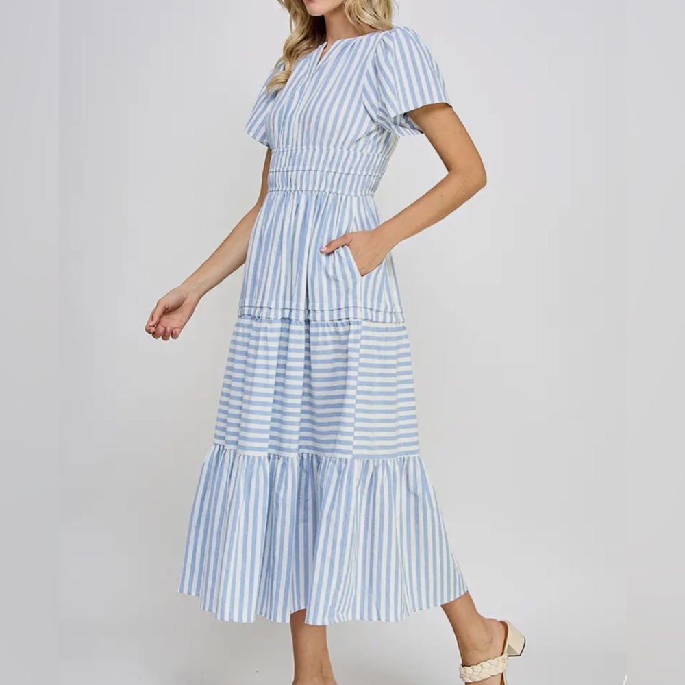 Veronica Striped Blue and White Maxi Dress